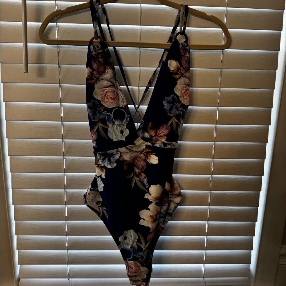 Cupshe Navy Floral One-Piece Swimsuit with Pink & Cream Blooms